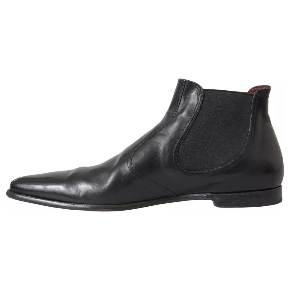 Dolce & Gabbana Black Leather Chelsea Men Ankle Boots Shoes Dolce & Gabbana