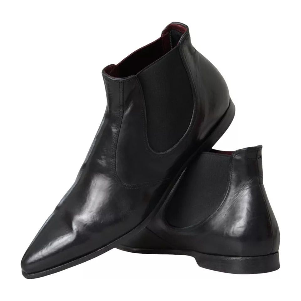 Dolce & Gabbana Black Leather Chelsea Men Ankle Boots Shoes Dolce & Gabbana