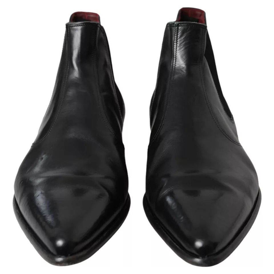 Dolce & Gabbana Black Leather Chelsea Men Ankle Boots Shoes Dolce & Gabbana