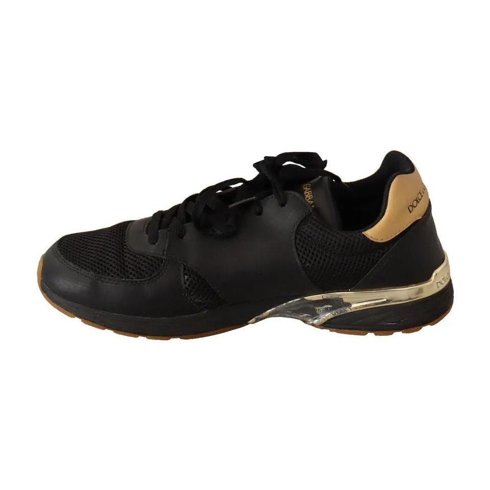 Dolce & Gabbana Black Gold Leather Low Trainers Sneakers Men Shoes Dolce & Gabbana