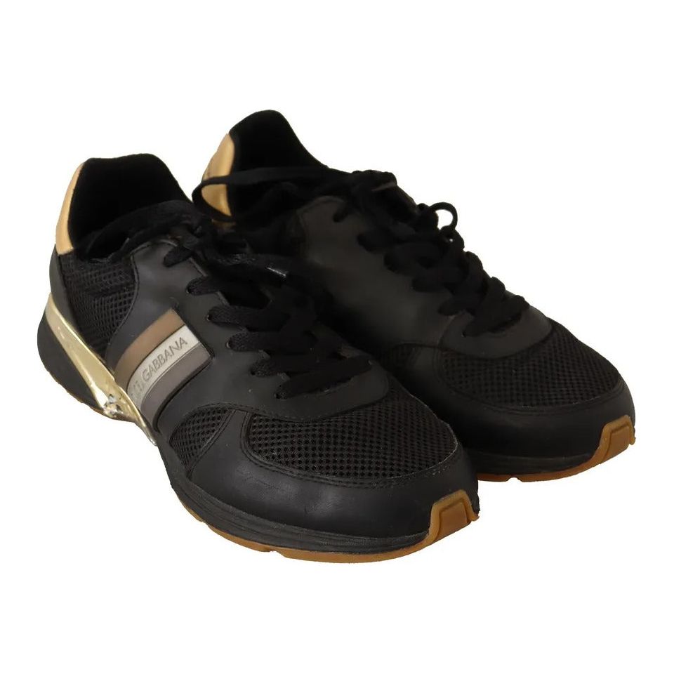 Dolce & Gabbana Black Gold Leather Low Trainers Sneakers Men Shoes Dolce & Gabbana