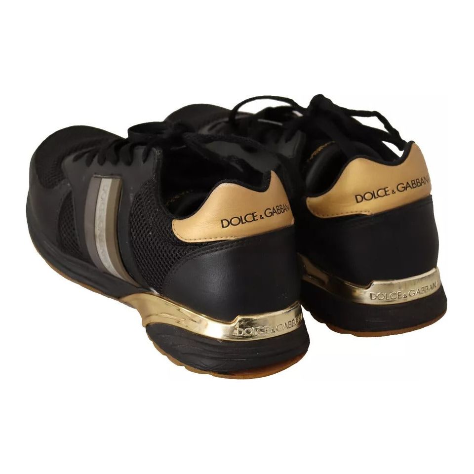 Dolce & Gabbana Black Gold Leather Low Trainers Sneakers Men Shoes Dolce & Gabbana