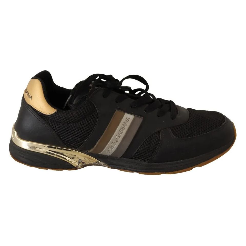 Dolce & Gabbana Black Gold Leather Low Trainers Sneakers Men Shoes Dolce & Gabbana