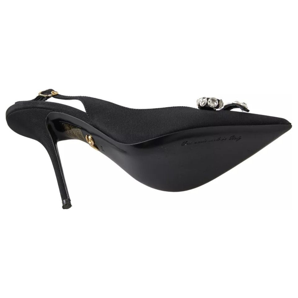 Dolce & Gabbana Black Crystal Embellished Slingback Heel Shoes Dolce & Gabbana