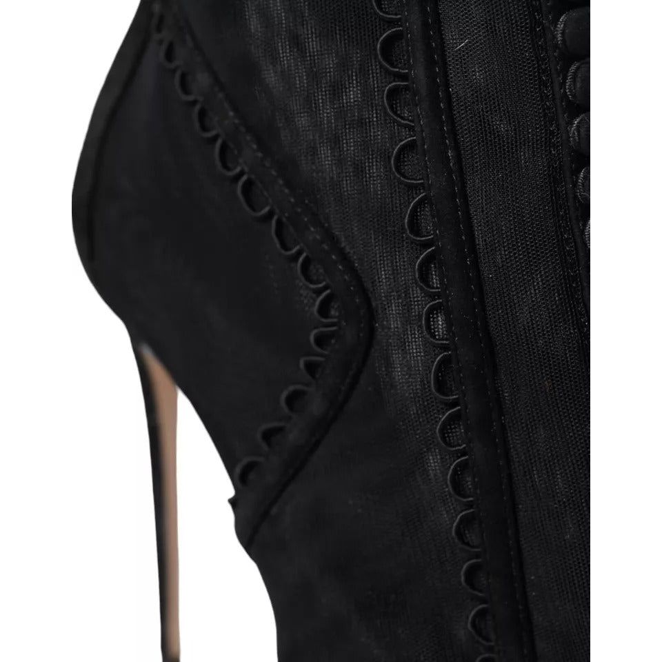 Dolce & Gabbana Black Tulle Stiletto Heels Short Boots Shoes Dolce & Gabbana