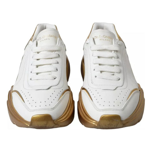 Dolce & Gabbana White Gold Low Top Leather Sneakers Daymaster Shoes Dolce & Gabbana