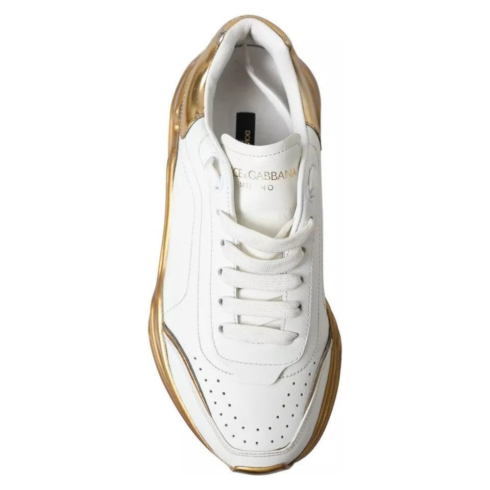 Dolce & Gabbana White Gold Low Top Leather Sneakers Daymaster Shoes Dolce & Gabbana