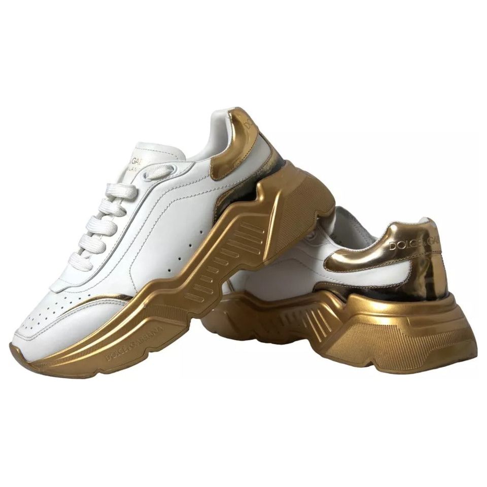 Dolce & Gabbana White Gold Low Top Leather Sneakers Daymaster Shoes Dolce & Gabbana