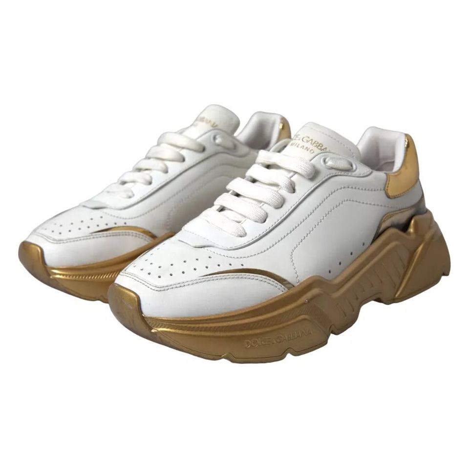 Dolce & Gabbana White Gold Low Top Leather Sneakers Daymaster Shoes Dolce & Gabbana