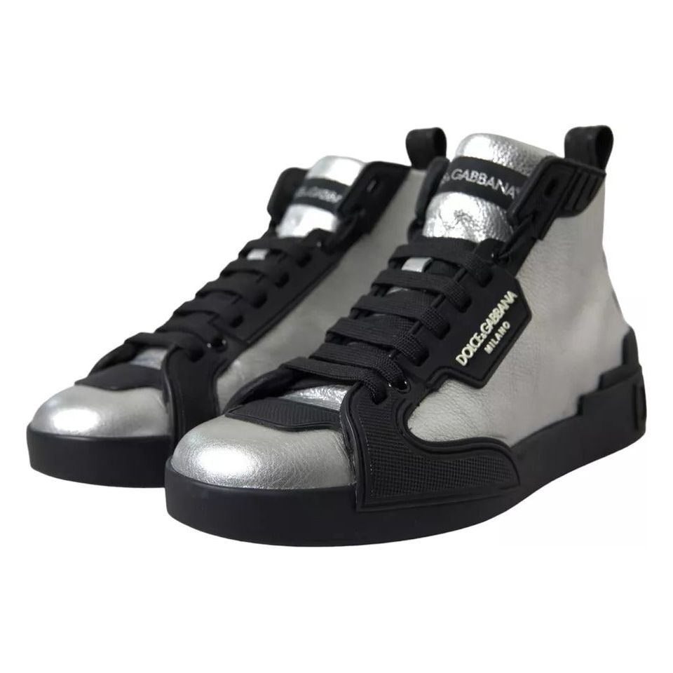 Dolce & Gabbana Black Silver Logo Mid Top Men Sneakers Shoes Dolce & Gabbana