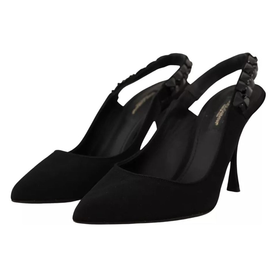 Dolce & Gabbana Black Embellished Heels Slingback Charmeuse Shoes Dolce & Gabbana