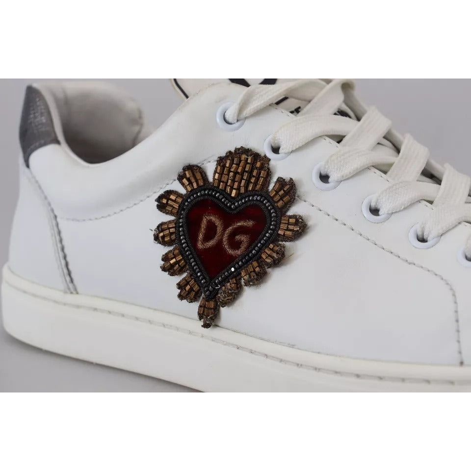 Dolce & Gabbana White Leather Heart Low Top Sneakers Casual Shoes Dolce & Gabbana