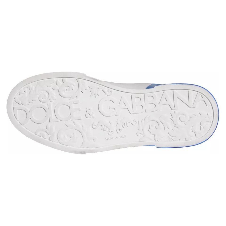 Dolce & Gabbana White Blue Leather Logo Low Top Sneakers Men Shoes Dolce & Gabbana