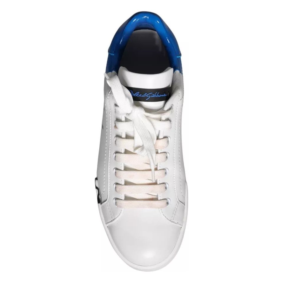 Dolce & Gabbana White Blue Leather Logo Low Top Sneakers Men Shoes Dolce & Gabbana