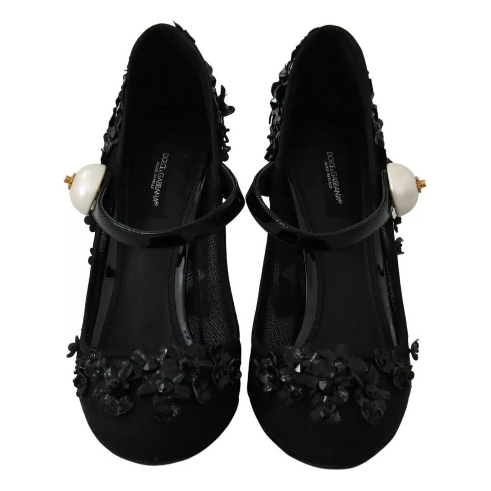 Dolce & Gabbana Black Floral Embellish Heels Mary Janes Pumps Shoes Dolce & Gabbana