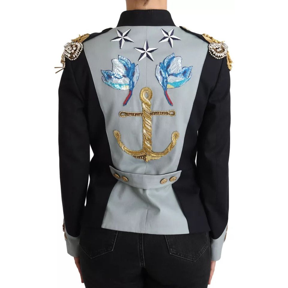 Dolce & Gabbana Blue Button Crystal Embellished Cotton Jacket Dolce & Gabbana