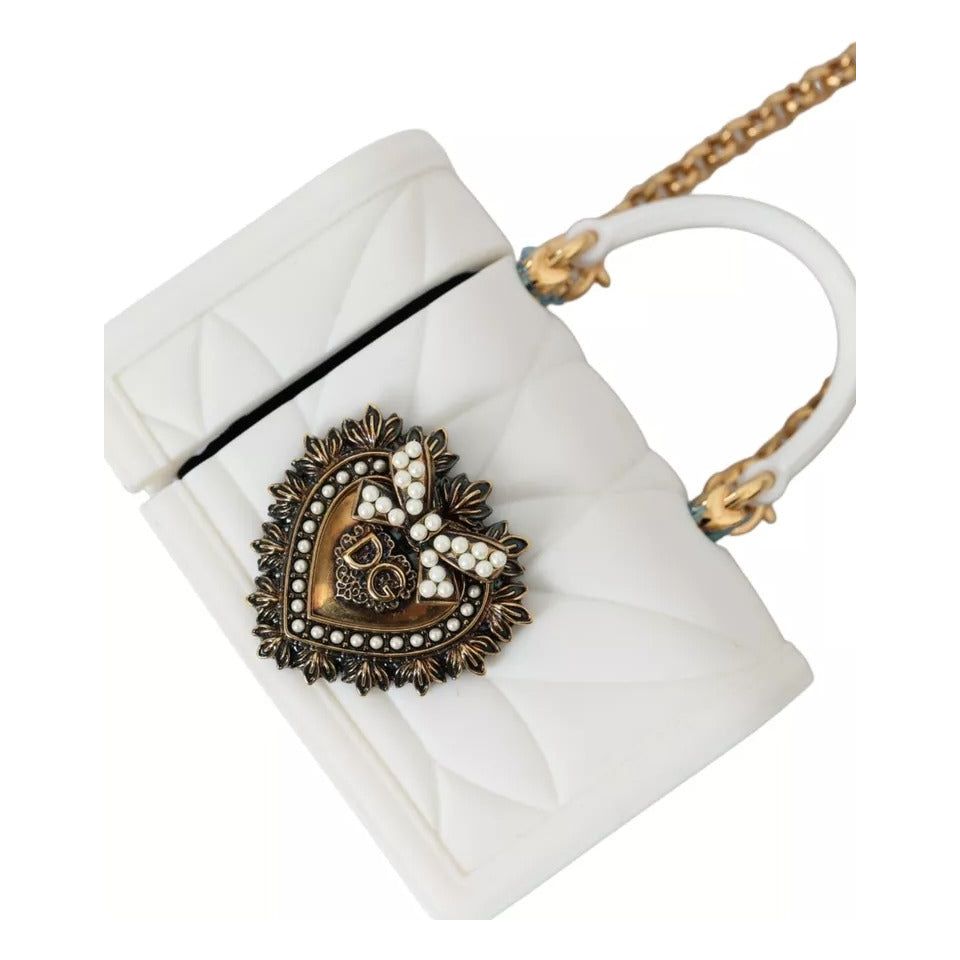 Dolce & Gabbana White Silicone Devotion Heart Bag Gold Chain Hand Airpods Case Dolce & Gabbana