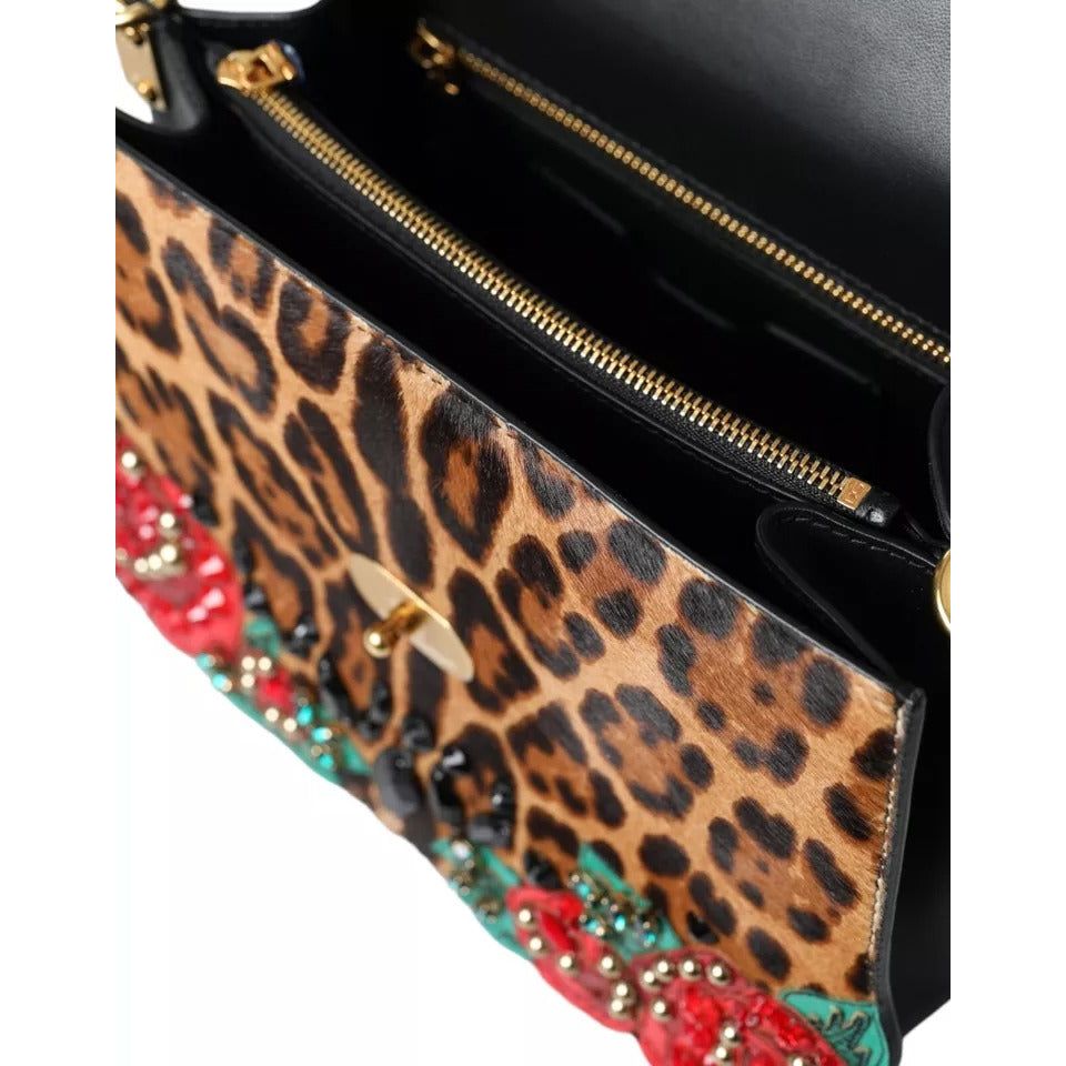 Dolce & Gabbana Multicolor Leopard Crystal Roses WELCOME Fur Bag Dolce & Gabbana