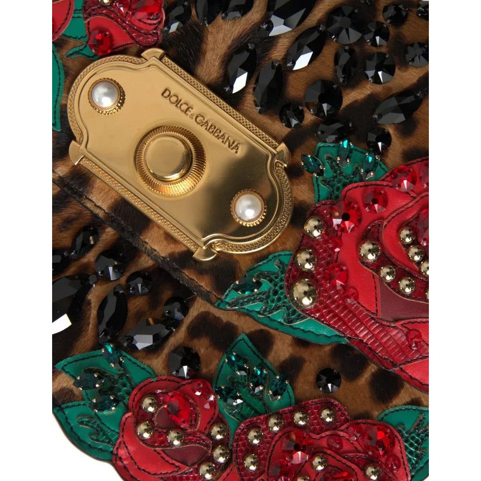 Dolce & Gabbana Multicolor Leopard Crystal Roses WELCOME Fur Bag Dolce & Gabbana