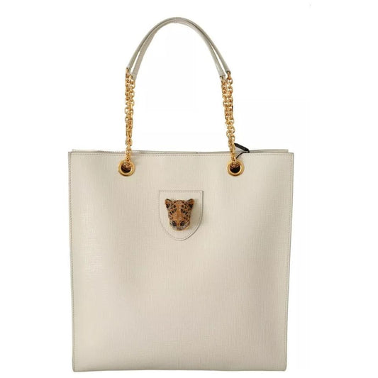 Dolce & Gabbana White Crystal Leopard Head Leather JUNGLE Tote Bag Dolce & Gabbana