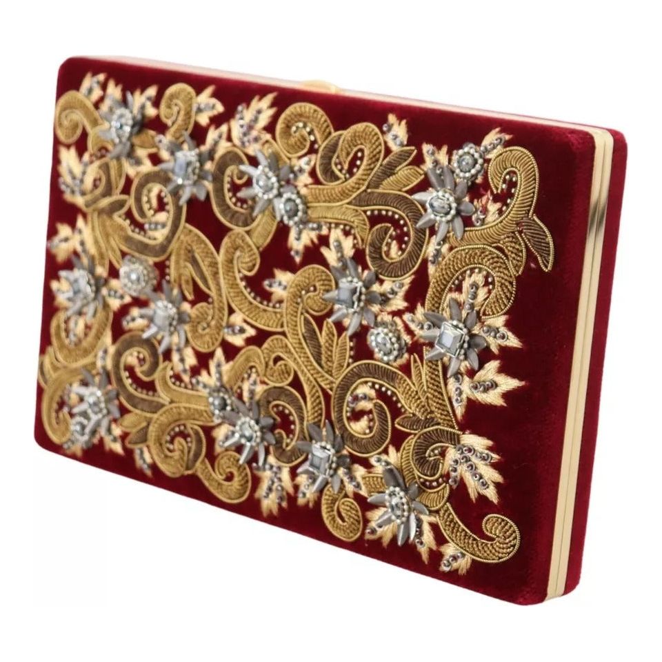 Dolce & Gabbana Red Velvet Gold Frame Clutch Evening Party Purse Bag Dolce & Gabbana