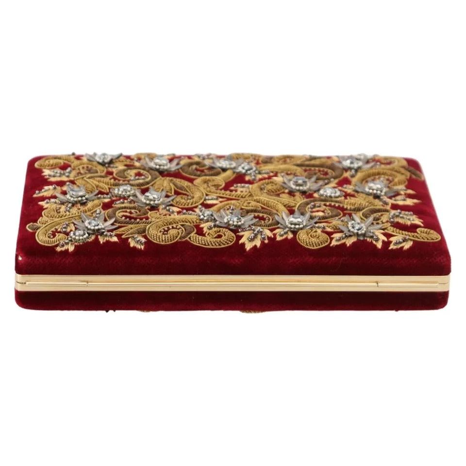 Dolce & Gabbana Red Velvet Gold Frame Clutch Evening Party Purse Bag Dolce & Gabbana