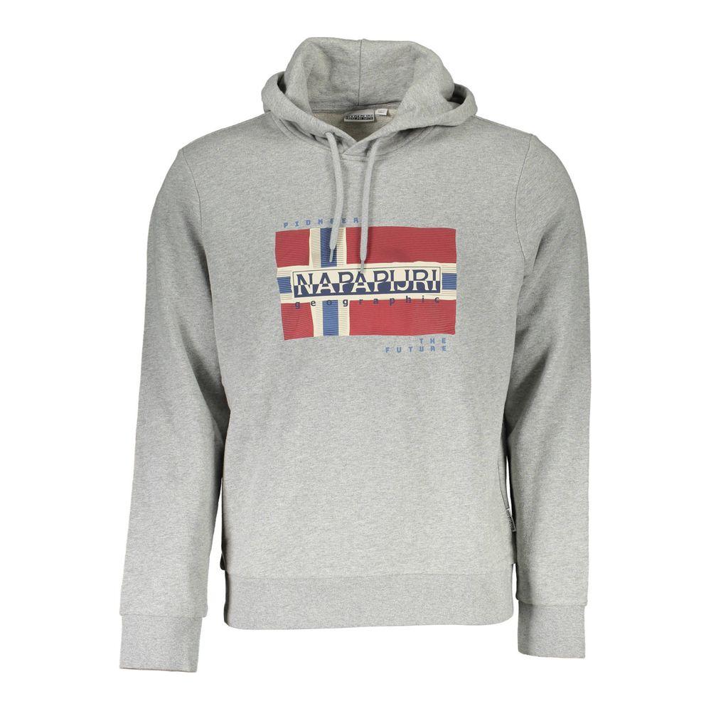 Napapijri Elevated Gray Cotton Hoodie with Logo Print Napapijri