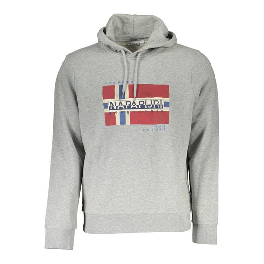 Napapijri Elevated Gray Cotton Hoodie with Logo Print Napapijri