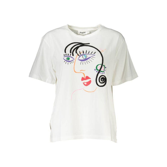 Desigual Chic Embroidered White Tee with Artistic Flair Desigual