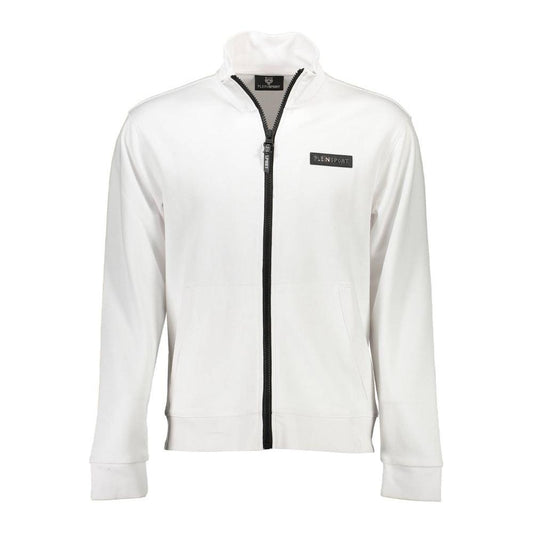 Plein Sport Sleek White Zip Sweatshirt with Contrasting Accents Plein Sport