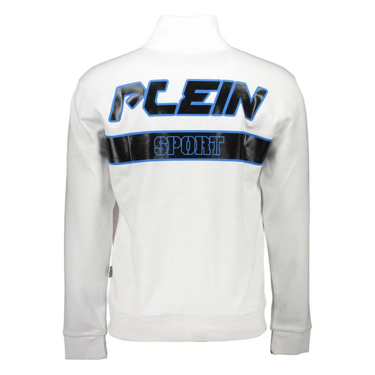 Plein Sport Sleek White Zip Sweatshirt with Contrasting Accents Plein Sport