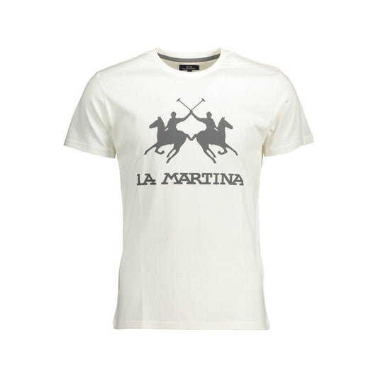 La Martina Crisp White Cotton Crew Neck Tee La Martina