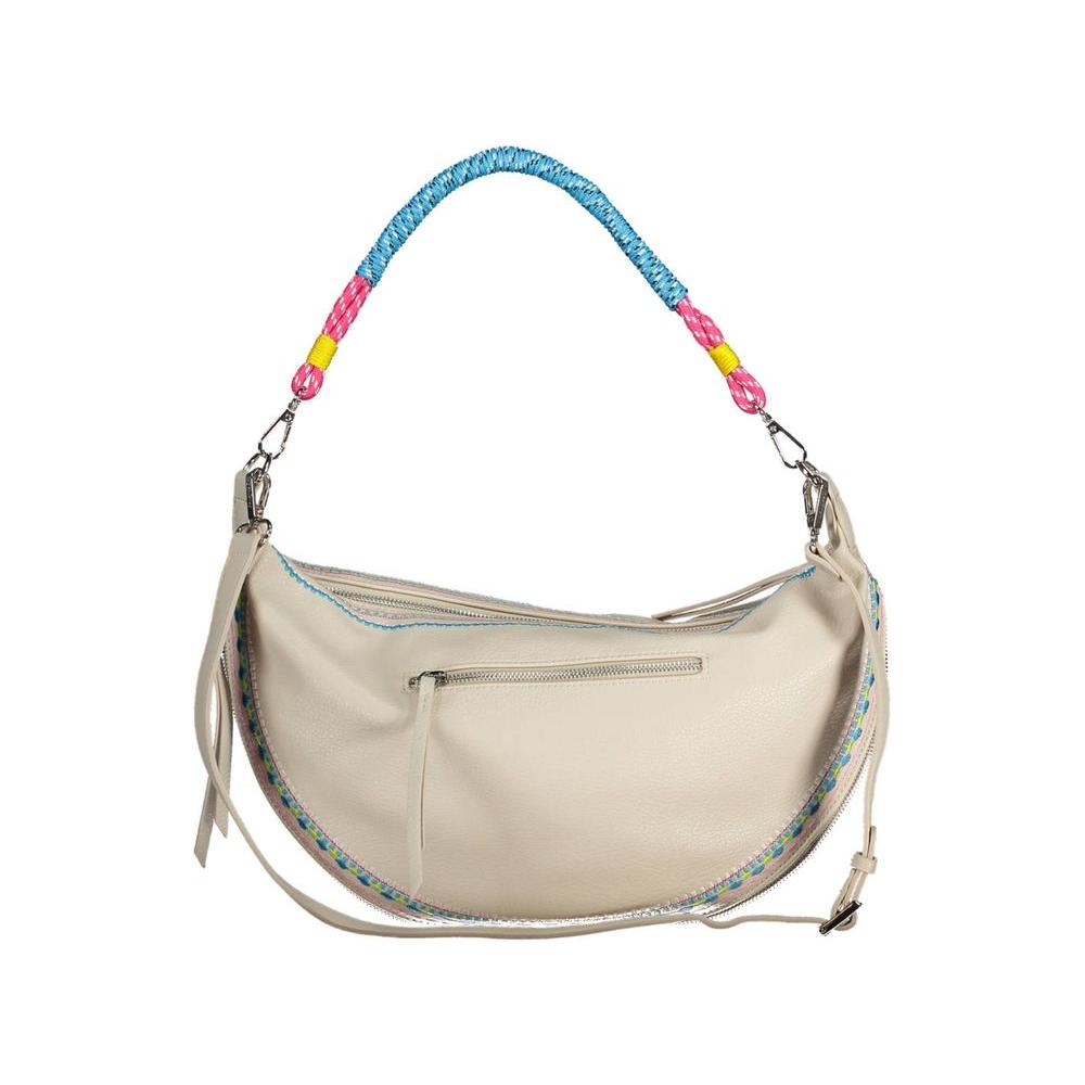 Desigual Chic White Embroidered Expandable Handbag Desigual