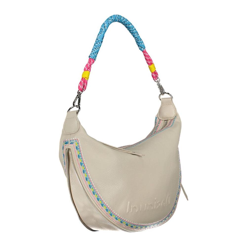 Desigual Chic White Embroidered Expandable Handbag Desigual