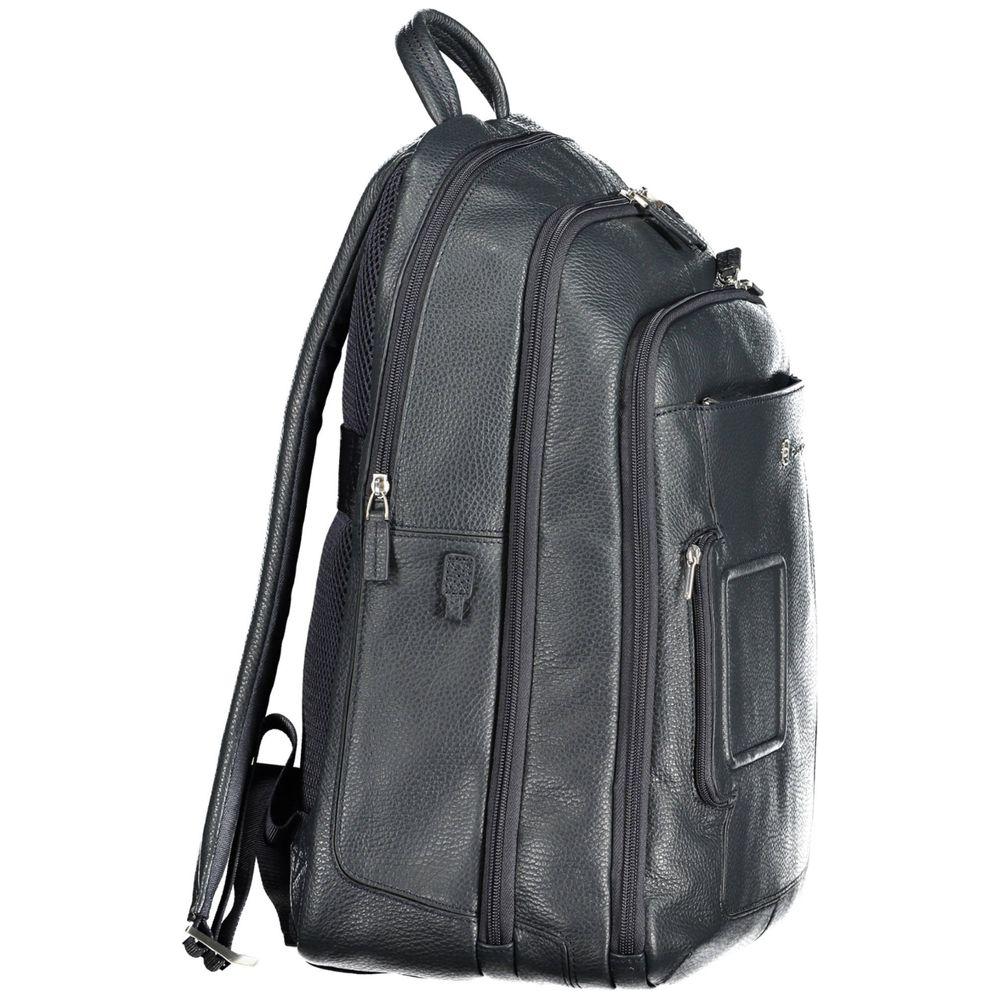 Piquadro Sleek Blue Leather Backpack with Laptop Compartment Piquadro