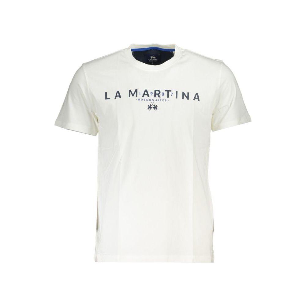 La Martina Chic White Crew Neck Tee with Logo Print La Martina