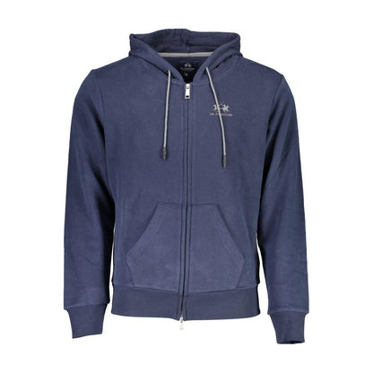 La Martina Elegant Blue Hooded Sweatshirt with Zip Detail La Martina