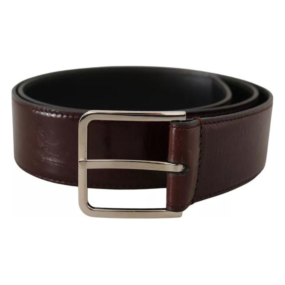 Dolce & Gabbana Dark Brown Leather Logo Engraved Metal Buckle Belt Dolce & Gabbana