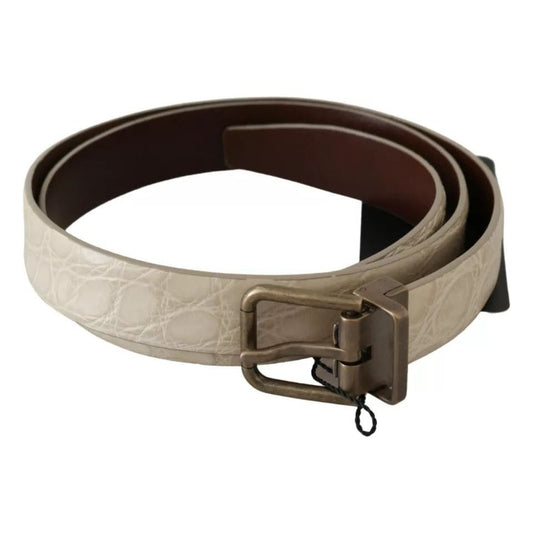 Dolce & Gabbana Cream Beige Gold Buckle Waist Leather Belt Dolce & Gabbana