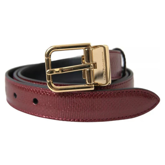 Dolce & Gabbana Maroon Leather Gold Metal Buckle Men Belt Dolce & Gabbana