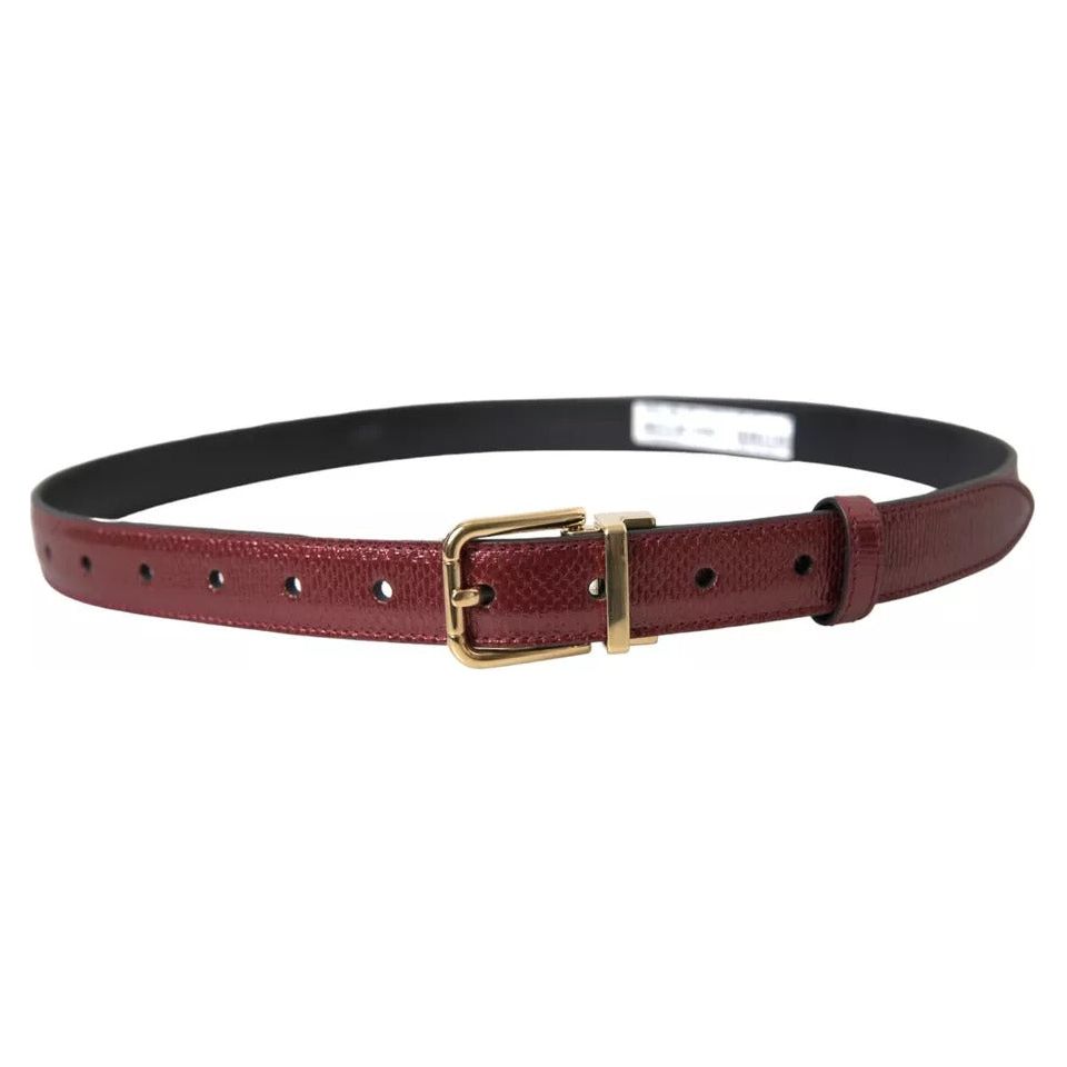 Dolce & Gabbana Maroon Leather Gold Metal Buckle Men Belt Dolce & Gabbana