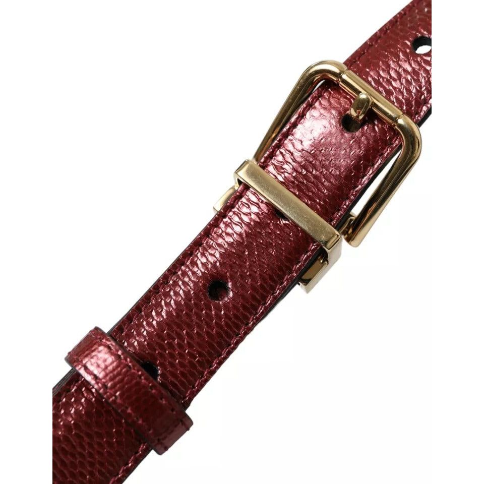 Dolce & Gabbana Maroon Leather Gold Metal Buckle Men Belt Dolce & Gabbana