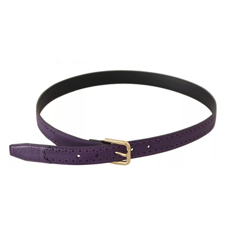 Dolce & Gabbana Purple Leather Gold Logo Engraved Metal Buckle Belt Dolce & Gabbana