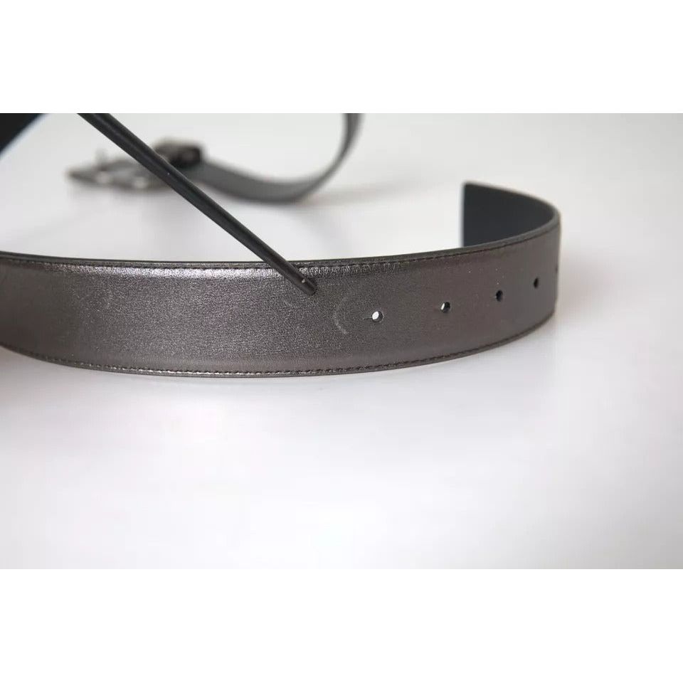 Dolce & Gabbana Silver Calf Leather Metal Logo Buckle Men Belt Dolce & Gabbana