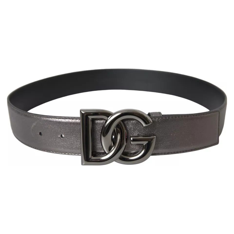 Dolce & Gabbana Silver Calf Leather Metal Logo Buckle Men Belt Dolce & Gabbana