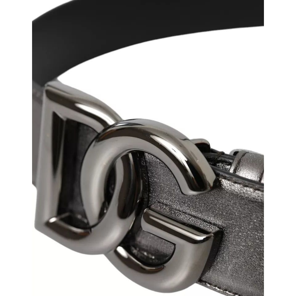 Dolce & Gabbana Silver Calf Leather Metal Logo Buckle Men Belt Dolce & Gabbana