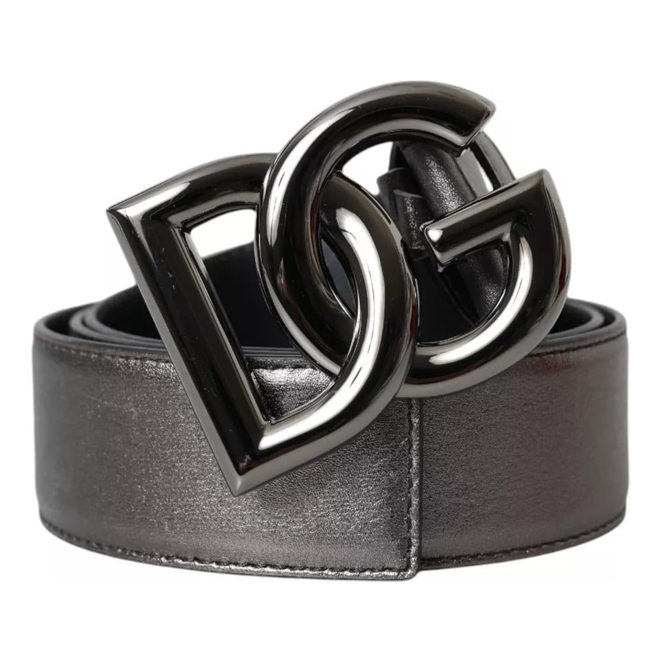 Dolce & Gabbana Silver Calf Leather Metal Logo Buckle Men Belt Dolce & Gabbana