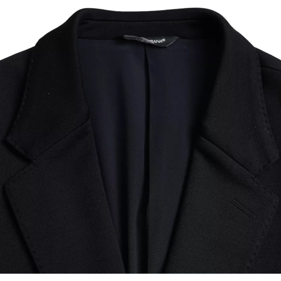 Dolce & Gabbana Blue Wool Notch Single Breasted Coat Blazer Dolce & Gabbana