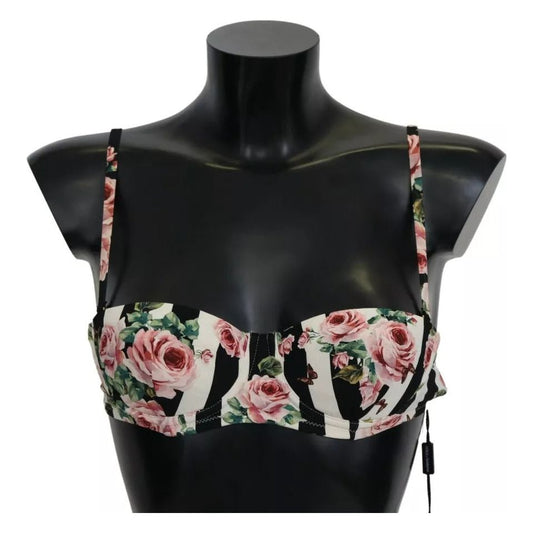 Dolce & Gabbana Multicolor Striped Rose Print Swimwear Bikini Top Dolce & Gabbana