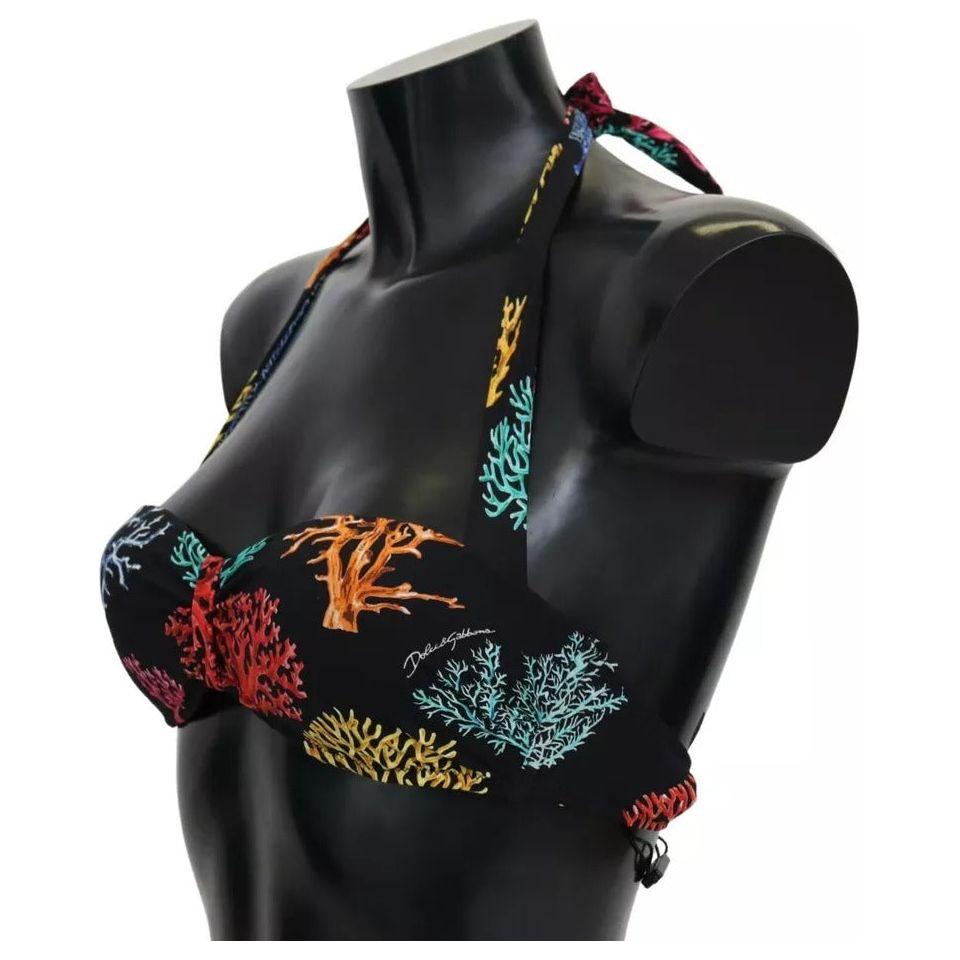 Dolce & Gabbana Black Corals Print Swimsuit Beachwear Bikini Top